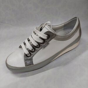 MEPHISTO Bretta White Silver Leather Lace Up Sneaker
